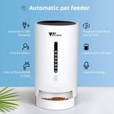 amzdeal Automatic Cat Feeder Dog Feeder Cat Food Dispenser with Programmable Meal Size and Time, 4 Meals per Day, Suitable for Dog and Cat